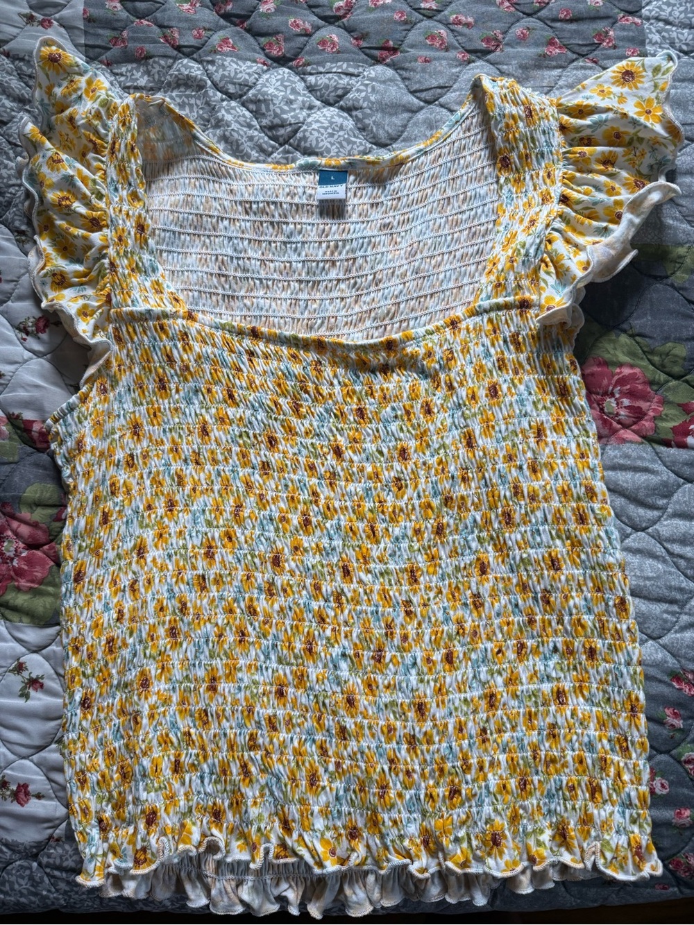 Old Navy Yellow Floral Smocked Tank with Ruffle Sleeves